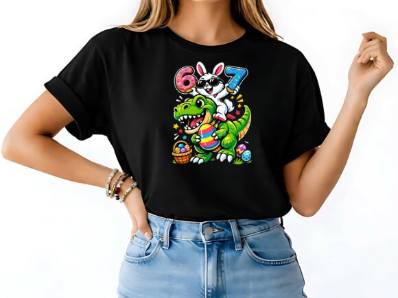 Bunny Riding Dino 6 7 T-Shirt Design: A Playful Easter Asset