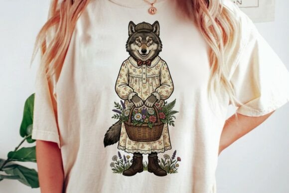 Charming Vintage Wolf Woman Floral Design for Creative Projects